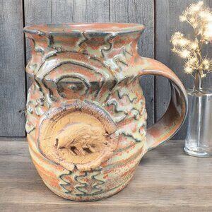 1991 Hand Made Stoneware Pottery Coffee Mug Cup Signed With Buffalo Medallion